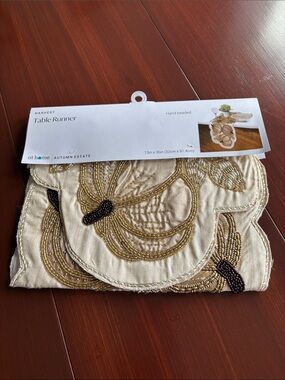 At Home Harvest Hand Beaded & sequin table runner,fall,Thanksgiving,elegant